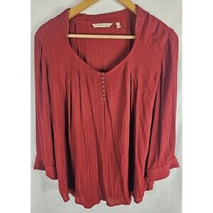 Soft Surroundings Size Medium Margate Top Scooped Neck 3/4 Sleeve Tunic Red